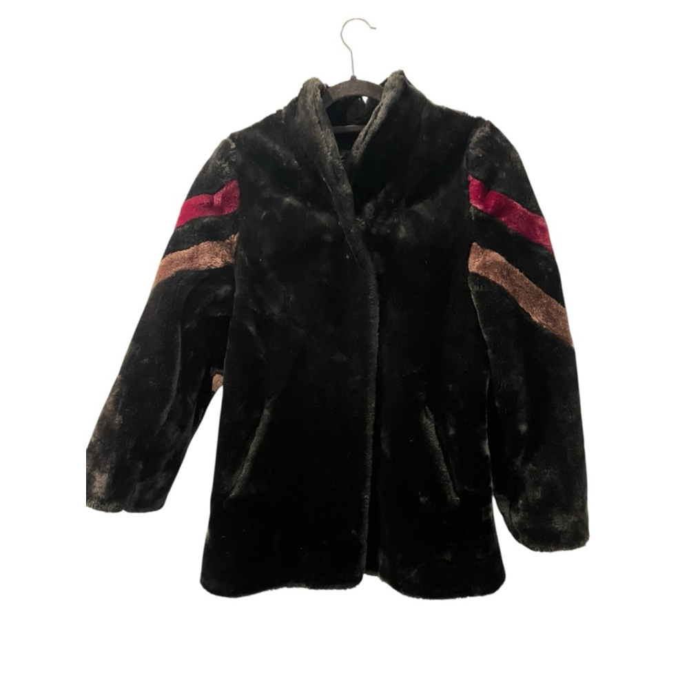 Vintage 70's Faux Fur Boogie Nights Striped Coat Jacket Size Medium Women's